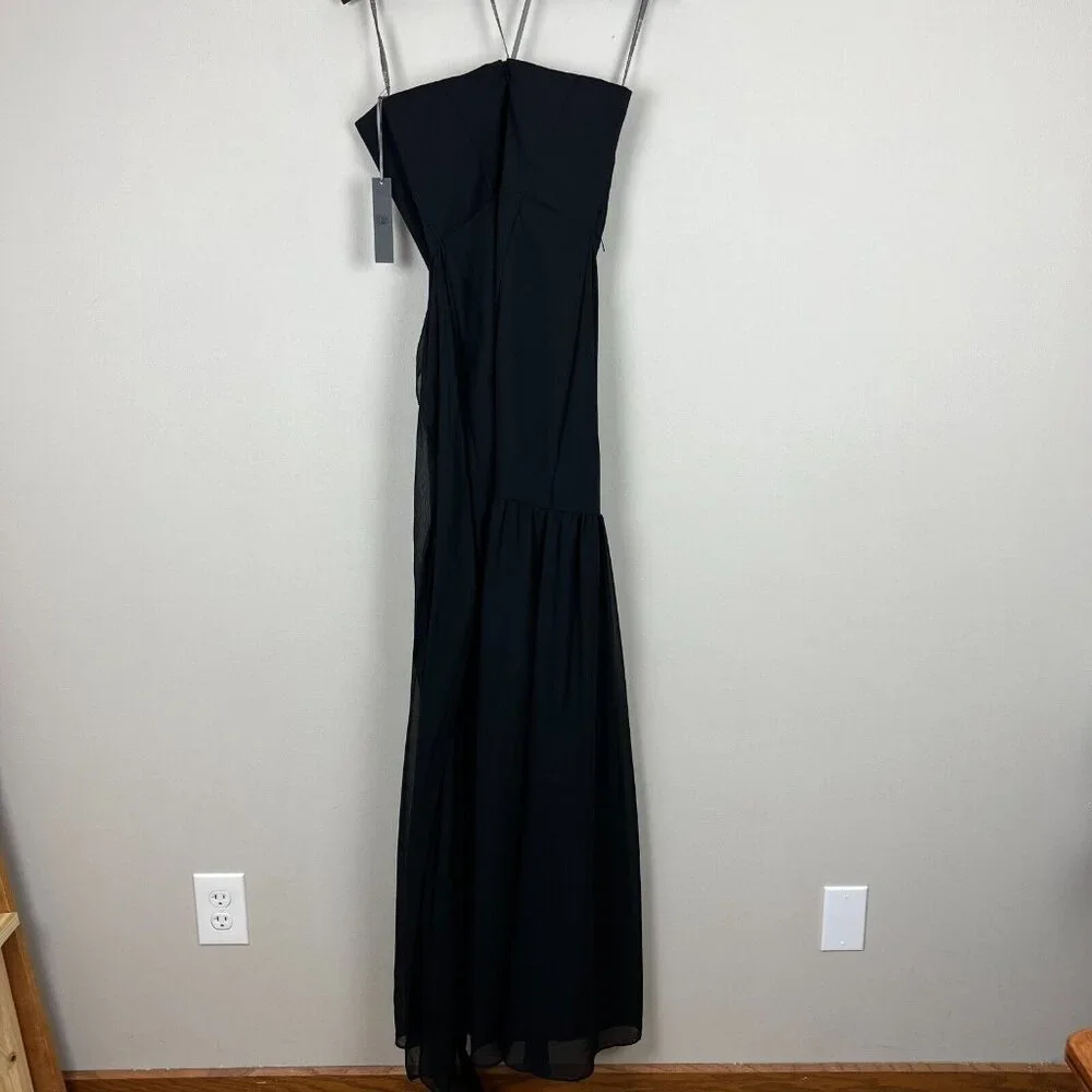 White Vera Wang Dress Womens 8 Black Crinkle Chiffon‎ Trumpet Hem Strapless Gown